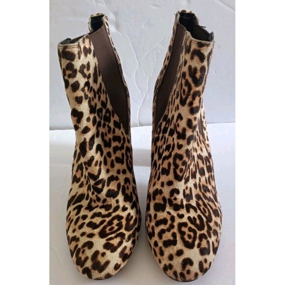 Sam Edelman Booties Size 6 Leopard Print Calf Hair Pull On Boots Brown High Heel - Picture 1 of 7